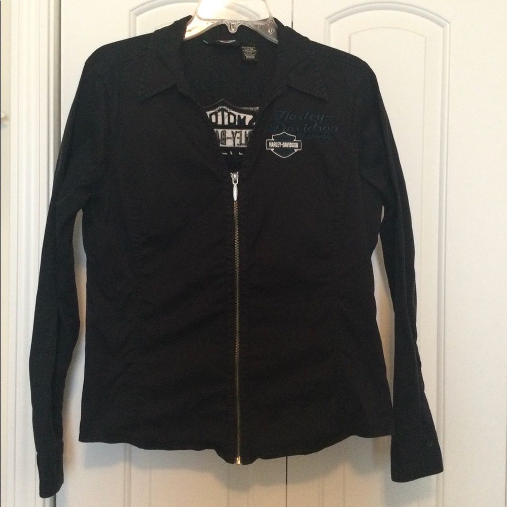 Authentic Harley Davidson zip up shirt (black) Sz L